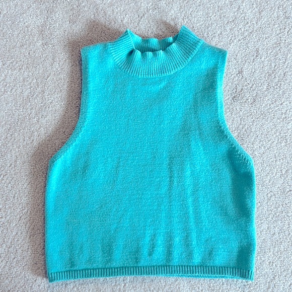 Kittenish Tops - KITTENISH Cropped Sweater Vest Mock Neck in Turquoise Size XS